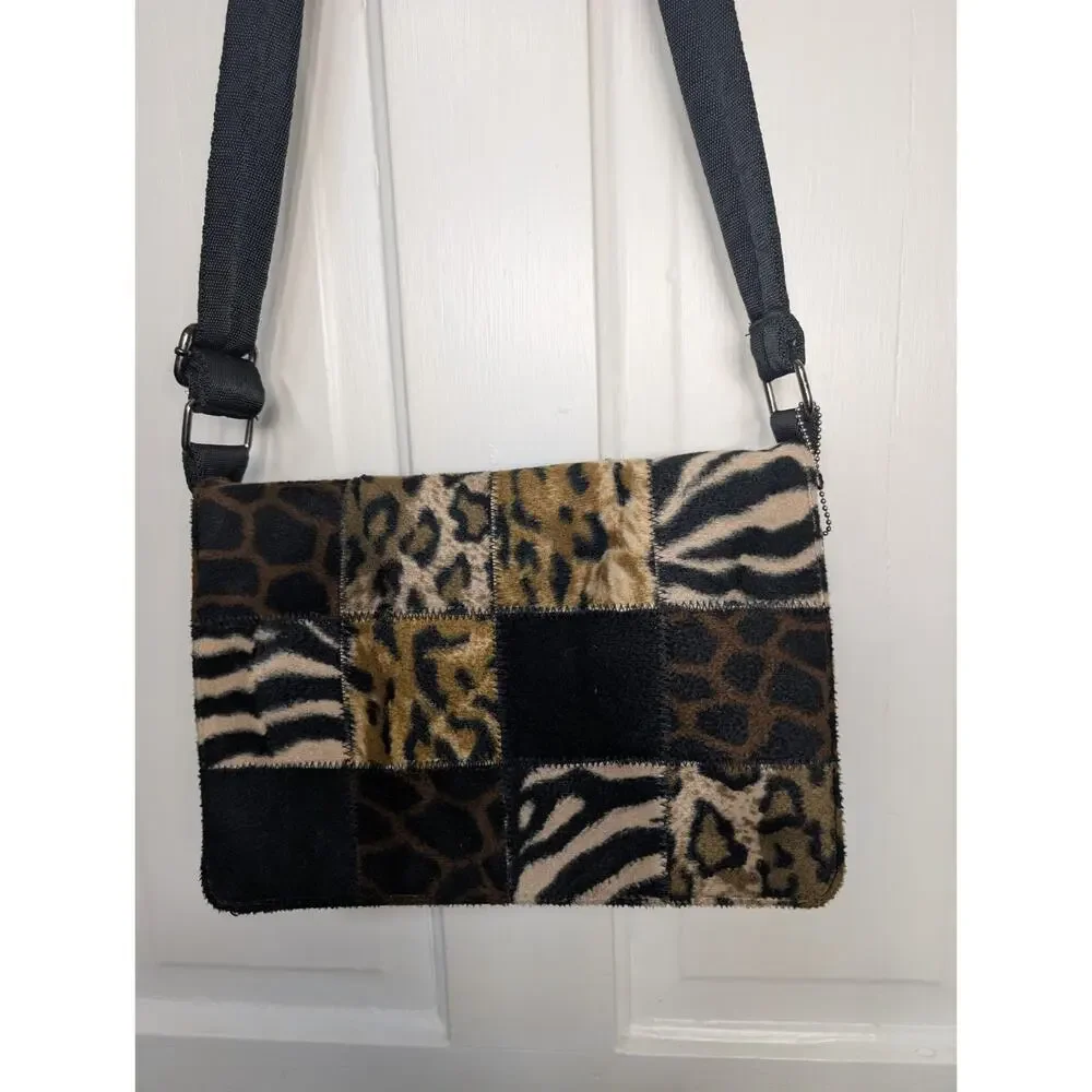 Vintage Wesley &Co Fiorucci Animal Print Patchwork Shoulder Bag Mixed Textures